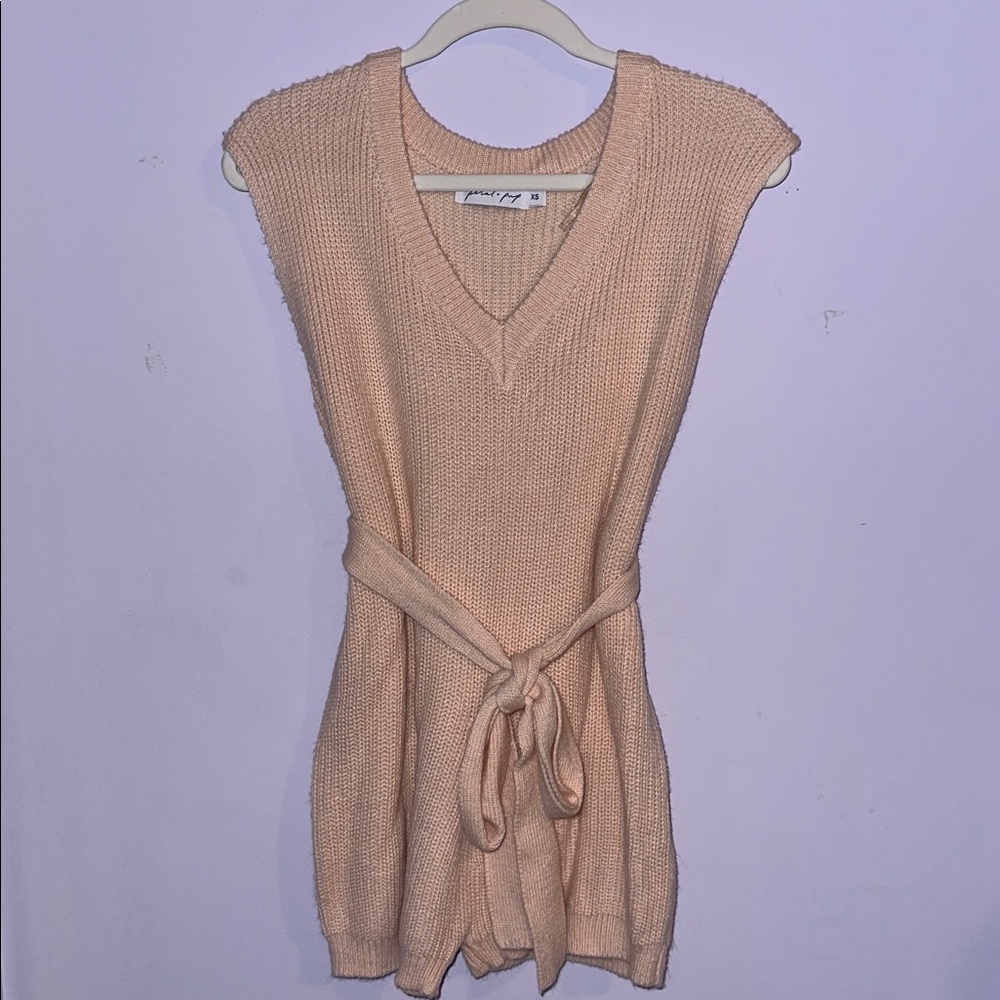 Beige Knit Sleeveless Sweater Vest Romper